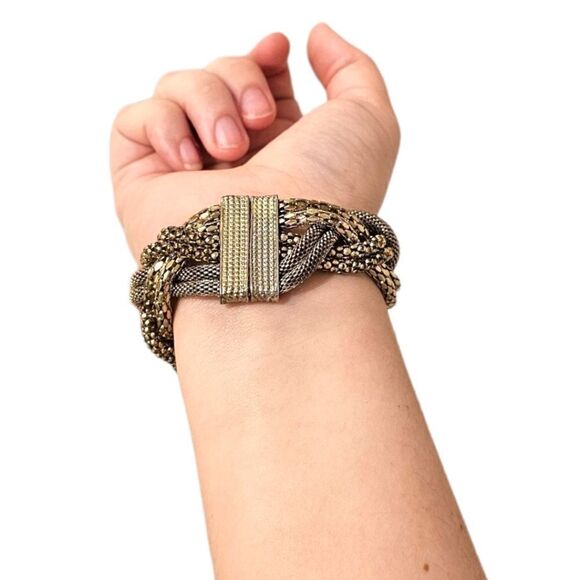 Vintage Magnetic Mesh Ropes Gold Tone Bracelet - Picture 13 of 13